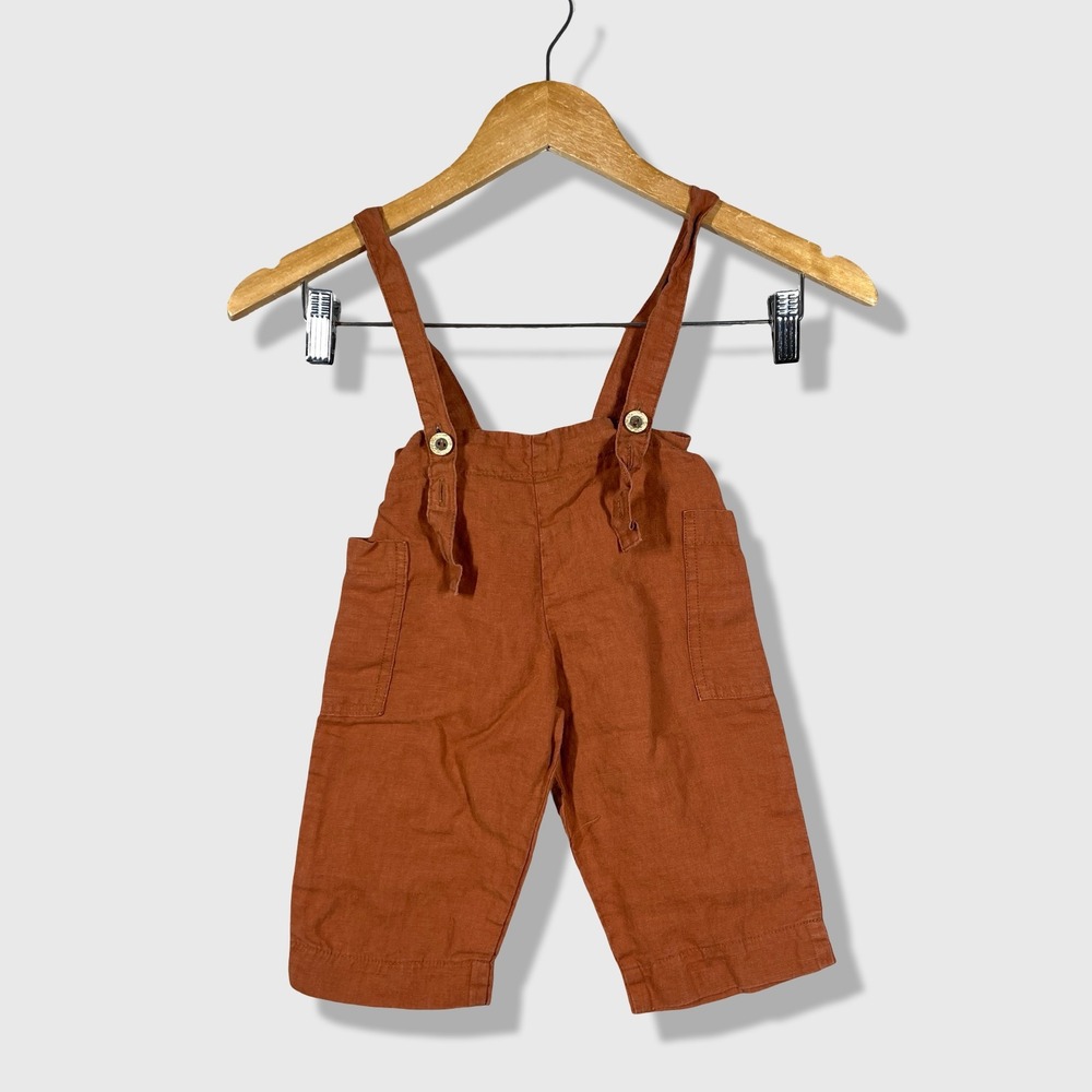 Fin & Vince Linen Overalls‎ Kids 6/12M Rust Brown Boho Minimalist Casual